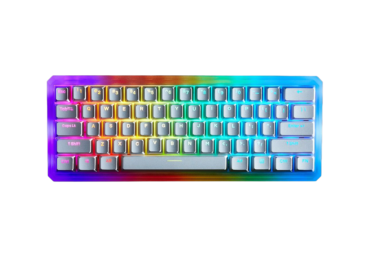 Colorful keyboard with rainbow backlight on a white background