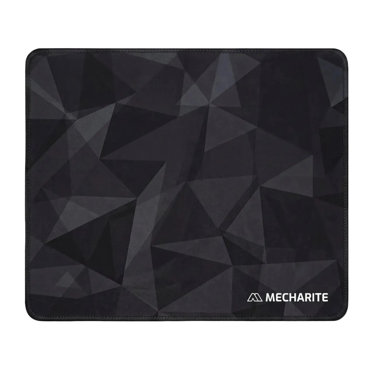 Black geometric patterned mouse pad with MECHARITE branding on a white background